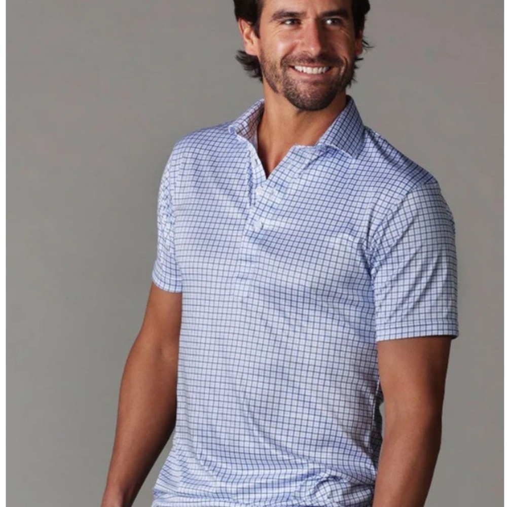 NWT Collars & Co. Semi-Spread Collar Polo Blue Tattersall Mens Size Medium Tall - Picture 10 of 11